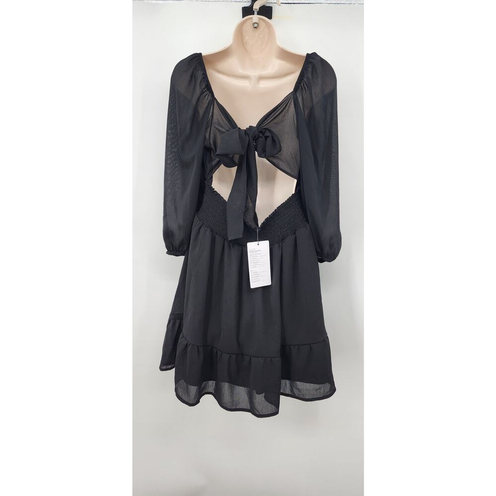 New NWT EXLURA Black Ling Sleeve Tie Back Dress Large‎ - Picture 4 of 9